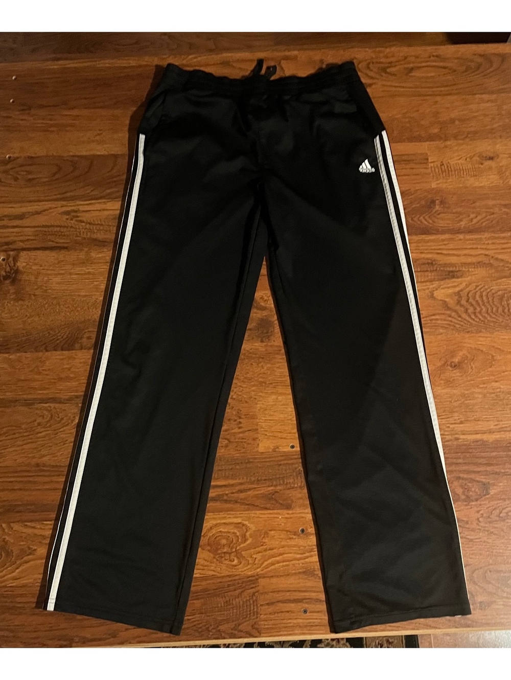 Adidas Black Athletic Track Pants with White Stripes, Size 4